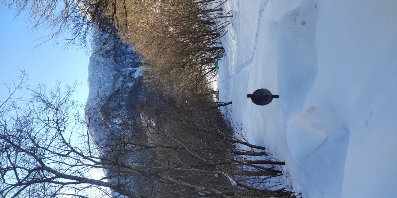 橋の少し先(大沢出合)から既に氷瀑が見える